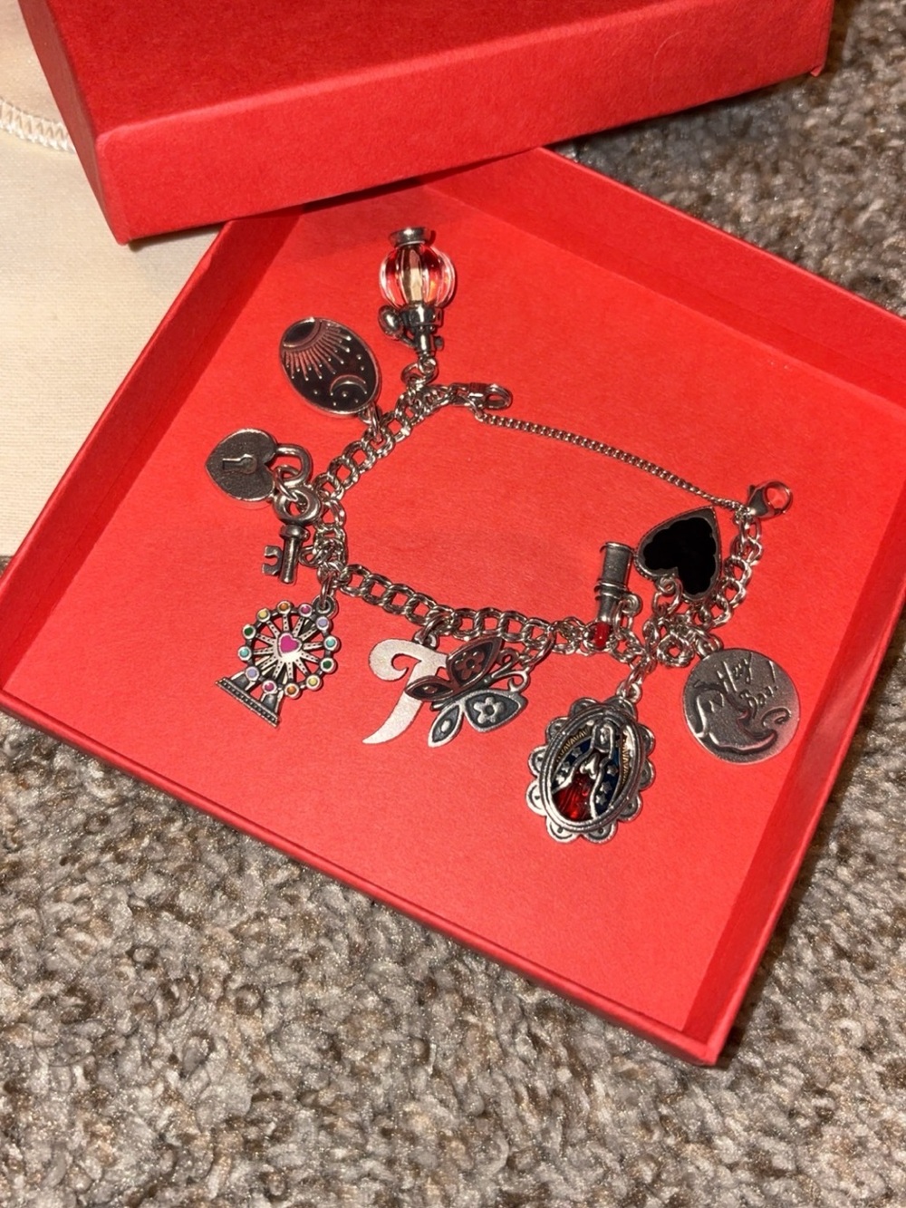 James Avery Silver Charm Bracelet with Red Enamel Accents - Picture 2 of 9